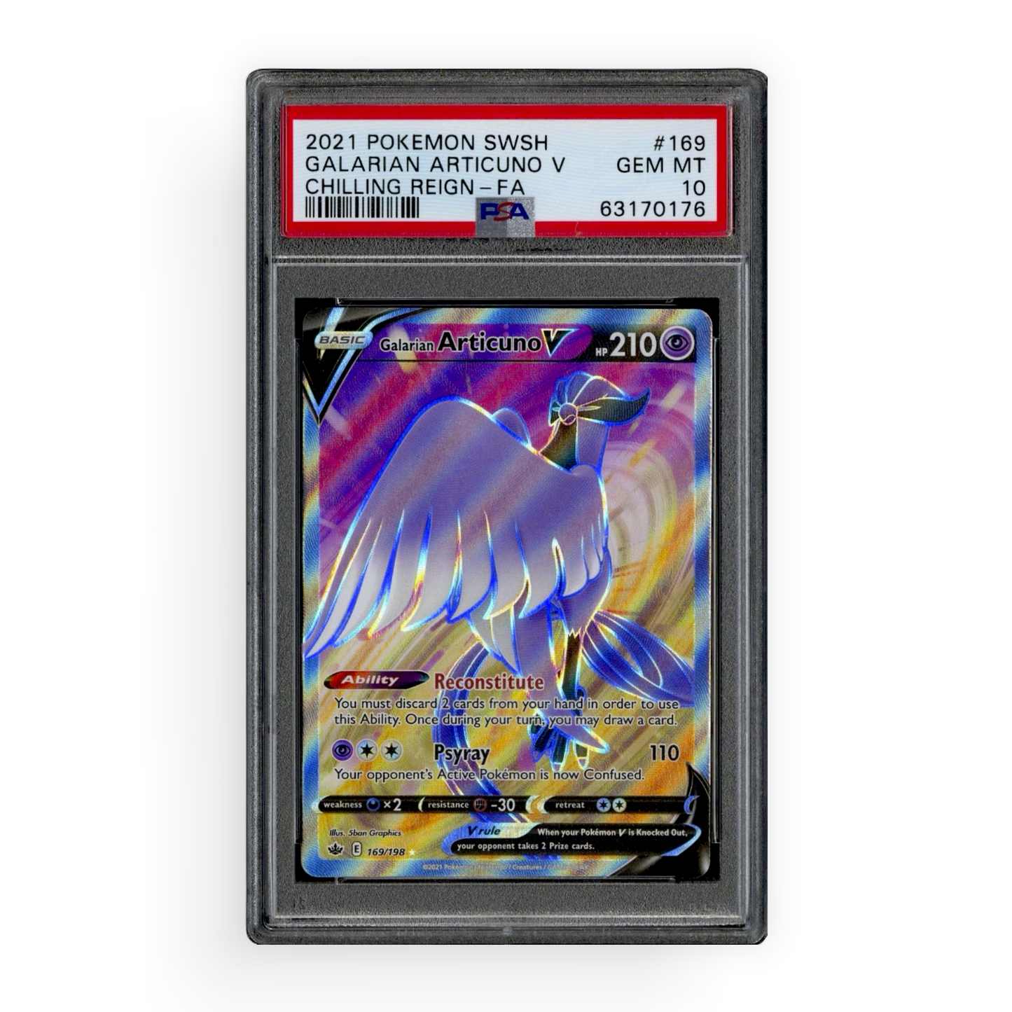 PSA 10 Chilling Reign #169/198 Galarian Articuno V Full ART